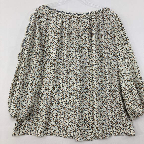 New Max Studio 2X Blue Brown Ditsy Floral Ruffle Cold Shoulder Cottagecore Top - Picture 9 of 10
